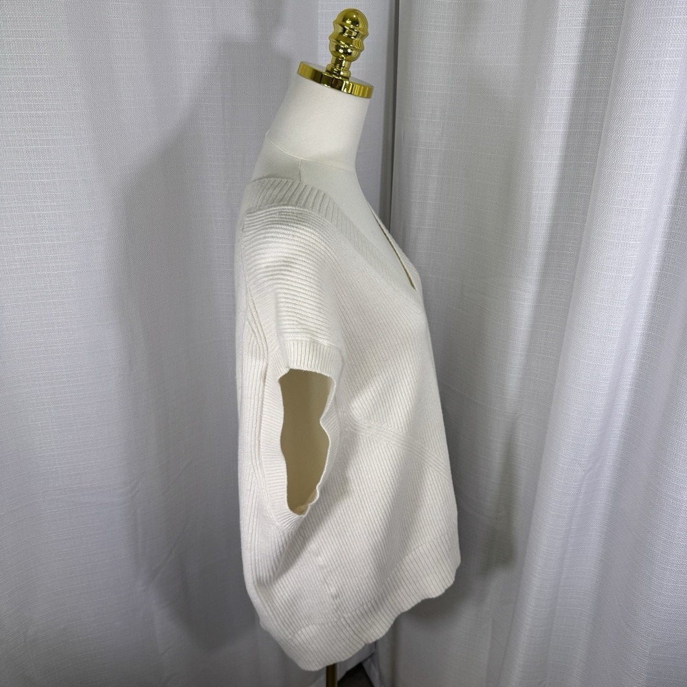 Banana Republic Sweater Vest XL / XXL Ivory Cotton Wool Blend Ribbed Sleeveless - Picture 4 of 10